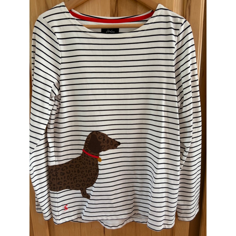 Joules Harbour Print Striped Dachshund Leopard Dog Top Navy White US 6